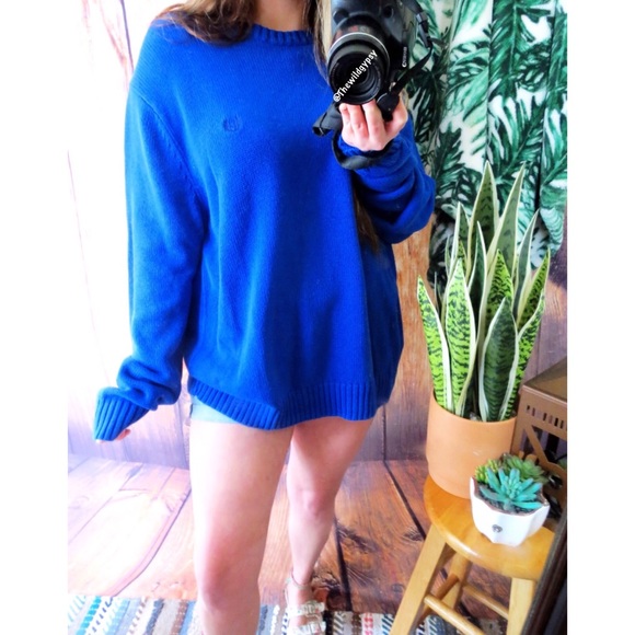 Vintage Sweaters - Chunky spring blue oversized sweater 🍃